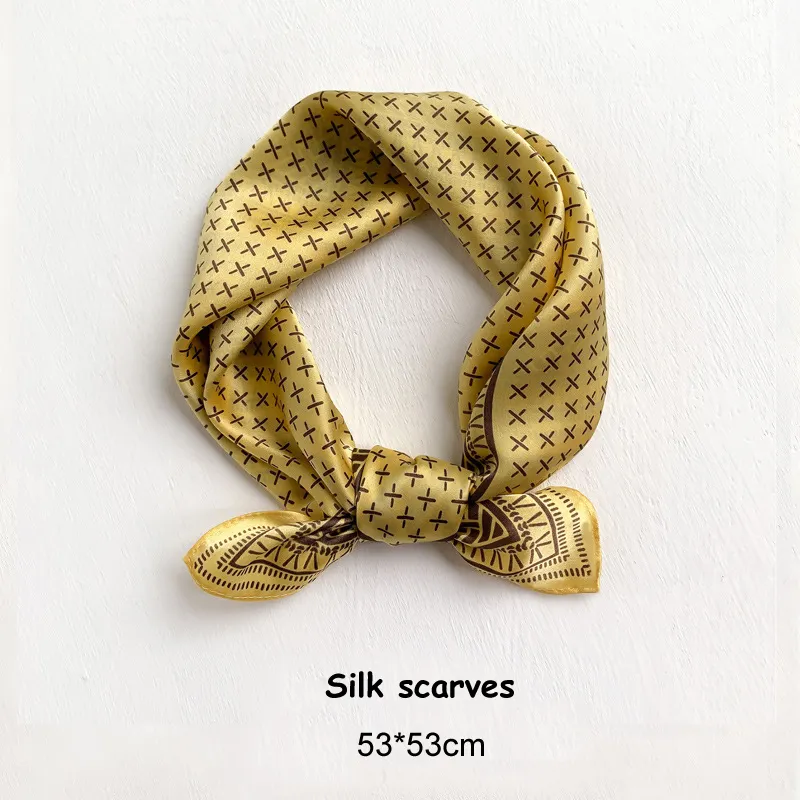 China High Quality Scarves Manufacturer Silk mulberry Satin Neck Square Scarf Wholesalers Yellow Ladies Hair Head Bandana Scarf