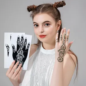 促销黑色防水艺术经典男人女人美容DIY一只手印度指甲花Mehndi指甲花纹身模具手