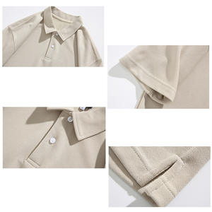 Polo d'été confortable et respirant pour homme de 300 g/m² pour l'été, couleur unie, revers simple, anti-boulochage, motif imprimé, coupe ample. - Product Image 4