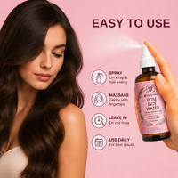 Spray Capilar Vegano Puro de Marca Privada, Sin Parabenos, Nutritivo, Reparador, Anticaída, Sin Alcohol, Unisex, con Agua de Arroz y Rosas