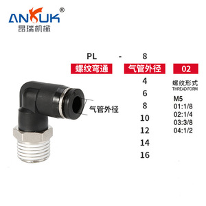 Anruk Pl <b>Quick</b> Coupler R Thread Plastic Copper Pneumatic <b>Connector</b> For Air Cylinder And Pipe Elbow - Product Image 2