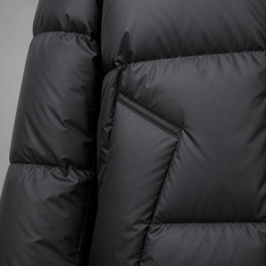 Manteau long en duvet noir unisexe pour homme avec capuche, fermeture éclair, imperméable, en polyester épais, coupe droite, style minimaliste - Product Image 5