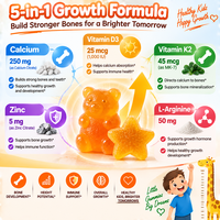 Groei Gummies voor Kinderen, Ondersteuning Botontwikkeling, Calcium, Vitamine D3, K2, Zink, Suiker Vrij, Private Label, Groothandel