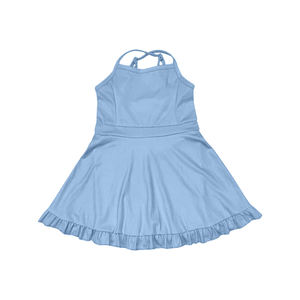 S07123 Vestido de Yoga Personalizado para Niña, Estampado Azul Cielo, Sin Mangas, Conjunto de Baño al por Mayor - Product Image 1