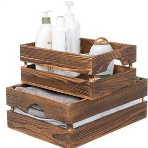 Vintage Carbonized Wood Storage <b>Boxes</b> Rectangle Charcoal Three Piece Set With Handles For Desktop Organizing - Product Image 3