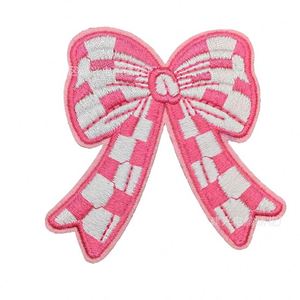 New Hot Iron on Embroidered Colorful Checkered Bow Knot Patch for Hat Hoodies Decoration - Product Image 1