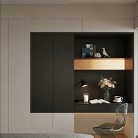Armoire sur mesure gris mat de luxe, du sol au plafond, avec coiffeuse intégrée pour chambre principale de villa haut de gamme - Offre Spéciale