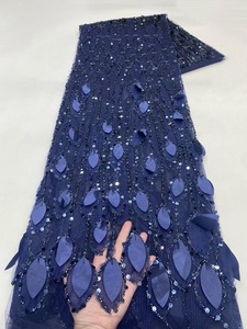 Ni. Ai phong cách mới lá hình dạng thêu ren sáng bóng sequin ren vải lưới sequin đính cườm ren vải - Product Image 2