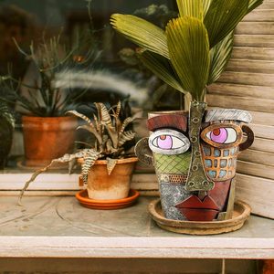 Pots de fleurs originaux en forme de tête drôle et colorée pour la décoration de jardin extérieur et la décoration artistique intérieure - Product Image 6