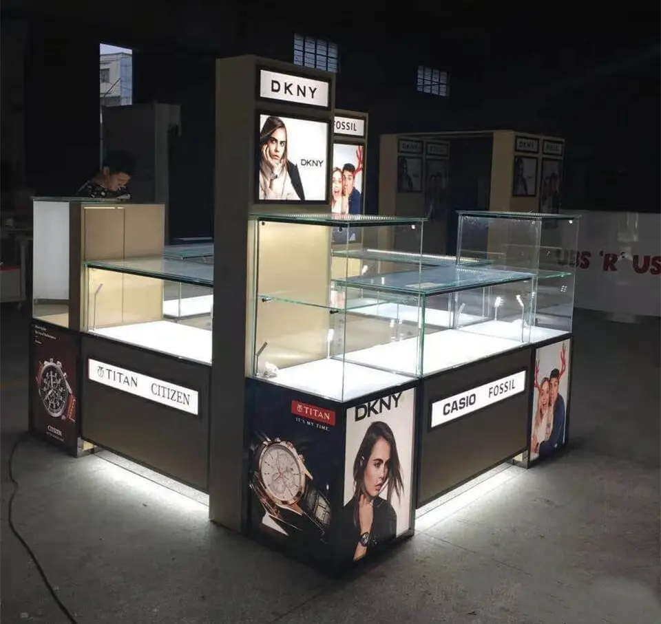 Fabriek Aangepaste Horloge Showcase Met Licht Modern Horloge Vitrinekast Horloge Kiosk Voor Mall