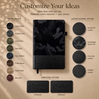 Carnet moderne personnalisé A5 en cuir PU noir camouflage avec couverture rigide, porte-stylo, bande élastique et poche intérieure