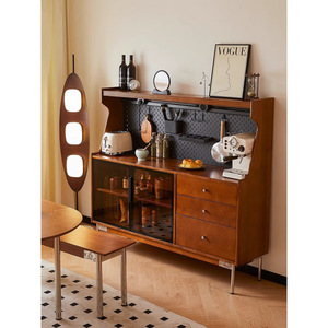 Solid Wood <b>Sideboard</b> Wall Cabinet Boxwood Color <b>Kitchen</b> Storage With Glass Doors And Drawers - Product Image 3
