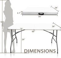 Table pliante en polyéthylène 5 pieds, portable, pour dîners, fêtes, cartes, pique-niques, camping, blanc granit