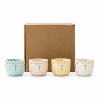 Ensemble de tasses en céramique bohème, 4 pièces, 150 ml, sans poignée, pour café et thé, imprimé floral géométrique, passe au lave-vaisselle et au micro-ondes