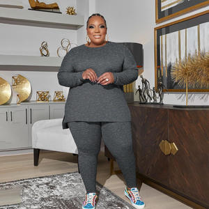 Nuovo arrivo <span class=keywords><strong>taglie</strong></span> forti donna <span class=keywords><strong>abbigliamento</strong></span> autunno moda donna tinta unita comodo tessuto ad alta elasticità Set casa - Product Image 3