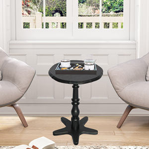 Petite table d'appoint ronde de 15,75 pouces, table d'appoint vintage en bois sur piétement pour salon, chambre à coucher - Product Image 3