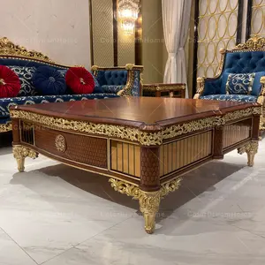 <strong>Turkish</strong> Living Room Center <strong>Table</strong> With Glass Decoration Antique Solid Wood <strong>Coffee</strong> <strong>Table</strong> <strong>Set</strong> With Tv Stand - Product Image 1