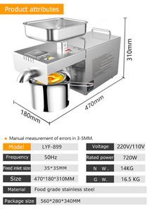 Presse à huile automatique à froid et à chaud en acier inoxydable <span class=keywords><strong>Mj</strong></span> Lyf-899 pour usage domestique et petites entreprises, huile d'olive, 720 W - Product Image 3