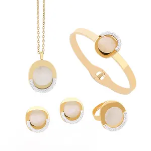 2024 New Cat's Eye Stone Small and Elegant Women's Versatile Stainless Steel Fashion Jewelry 4-piece Set