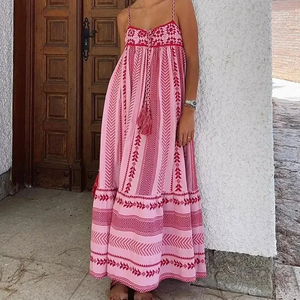 Abito Midi 2024 donna bohémien abito da vacanza con spacca Vintage lavorato a maglia abito da donna Vestidos Mujer Maxi abito lavorato a maglia - Product Image 1