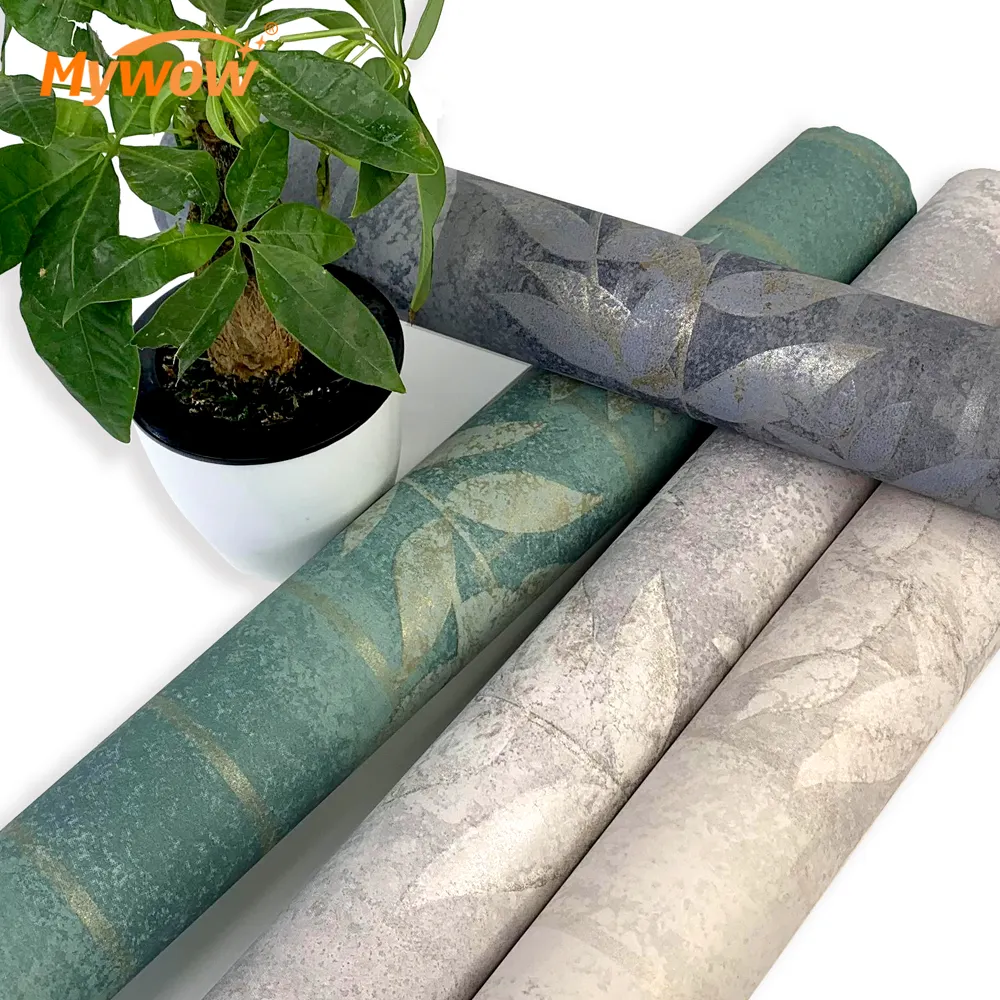 2022 New Arrivals Gravure Printing 3D Leaves Designs Geometric Nonwoven Wall Paper Wallpaper