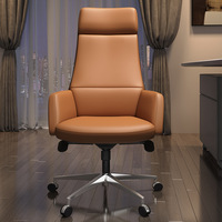 Chaise de bureau exécutive moderne minimaliste à dossier haut, revêtement en cuir, inclinable, confortable, réglable en hauteur, pivotante