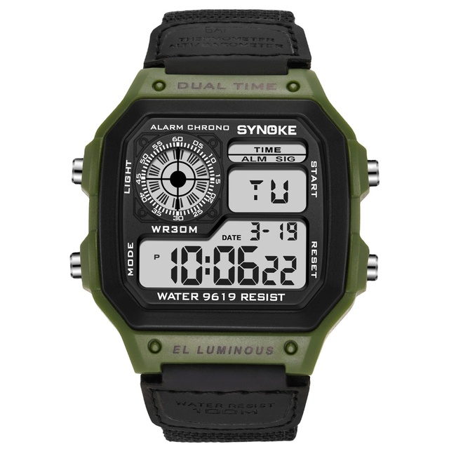 SYNOKE 9619 Retro Electronic Watch Luminous and Waterproof Sports Men's Square Student Watch Men Watch Digital Relojes