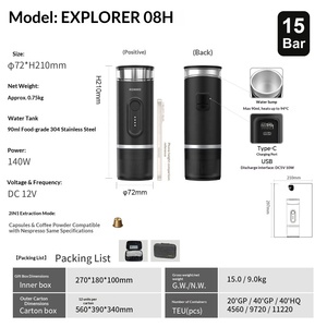 Cafetera Inalámbrica de Cápsulas de Plástico, Carga USB, Portátil 2 en 1, Funciona con Batería, Profesional, 15 Bares, Espresso Portátil - Product Image 4