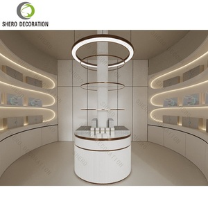 Table de présentation de parfums sur mesure, décoration de magasin de maquillage, mobilier de magasin de cosmétiques, présentoir en bois personnalisé pour les soins de la peau - Product Image 2