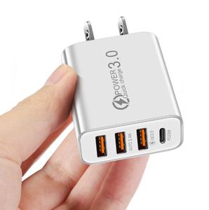 2A 3USB+PD Type-C QC3.0 18W PC Fireproof Material Cell Phone Charger Multi-Port Travel Charging Head Convenient Wholesale - Product Image 1