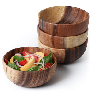 Bowl TAOTAOJU Kitchen Utensils Custom Solid Wood Fruit Bowl Eco-friendly Wooden Bowl Logo Custom Acacia Wood Round Salad Bowl