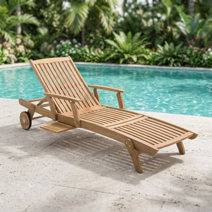 Chaise longue de piscine extérieure en teck, luxueuse, moderne, écologique, durable, confortable et réglable - Product Image 2