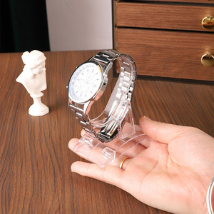 Rak <span class=keywords><strong>Display</strong></span> Jam Tangan Plastik Transparan Geometris Lintas Batas dengan Bracket <span class=keywords><strong>C</strong></span>-Ring untuk Meja Pajangan dan Gelang Jam - Product Image 4