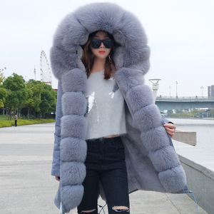 Drop Shipping Maomaokong cappotto invernale fodera Parka Faux Fur foderato Outwear vera <span class=keywords><strong>pelliccia</strong></span> di volpe collo <span class=keywords><strong>pelliccia</strong></span> sintetica lunga donna ragazze signore - Product Image 6