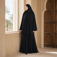 Ensemble de prière noir pour femmes musulmanes, tenue coordonnée en coton évasé, confortable et élégante, style Ramadan, maxi confort
