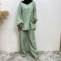 Vêtements islamiques personnalisés en gros Sharut, Abaya modeste de Dubaï, chemisier à manches lanternes décontracté pour femmes musulmanes, ensemble pantalon deux pièces