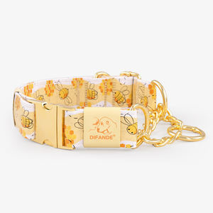 Motif OEM ODM collier de dressage réglable en polyester sans traction pour animaux de compagnie collier de chien Martingale de transfert de chaleur de luxe avec chaîne en or - Product Image 2
