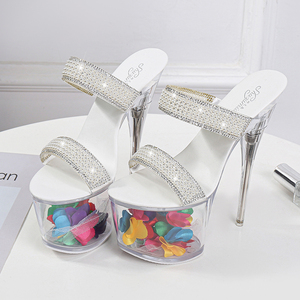 Sandali da Donna con Tacco Alto 17cm, Tacco Sottilissimo, Eleganti per Performance sul Palco, Ciabatte Alla Moda con Design a Strass, Preferiti dalle Star - Product Image 5