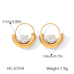 Pendientes de aro en forma de U con circonita redonda brillante, impermeables, de acero inoxidable de alto brillo, chapados en oro, adornos para las orejas para fiesta, para mujer - Product Image 5