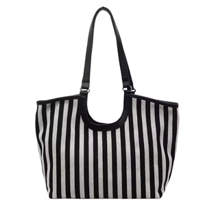 Annual hot selling women's fashionable striped <b>canvas</b> handbag, single opening large capacity, fashionable design shopping <b>bag</b> - Product Image 3