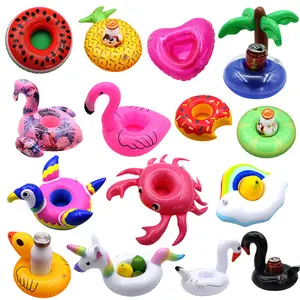 Wholesale cheap OEM pool float PVC inflatable flamingo drink pool cup holder for beach swimming water party