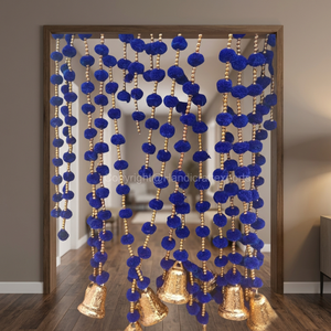 Guirnalda de flores decorativas con pompones azules artificiales y campanas colgantes, decoración floral reutilizable para exhibición en interiores del hogar - Product Image 4