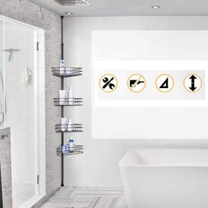 Étagère murale à 4 pôles en <span class=keywords><strong>acier</strong></span> <span class=keywords><strong>inoxydable</strong></span>, meuble de rangement, coin télescopique, caddie de <span class=keywords><strong>douche</strong></span>, en noir et argent, 4 niveaux, en Stock - Product Image 2