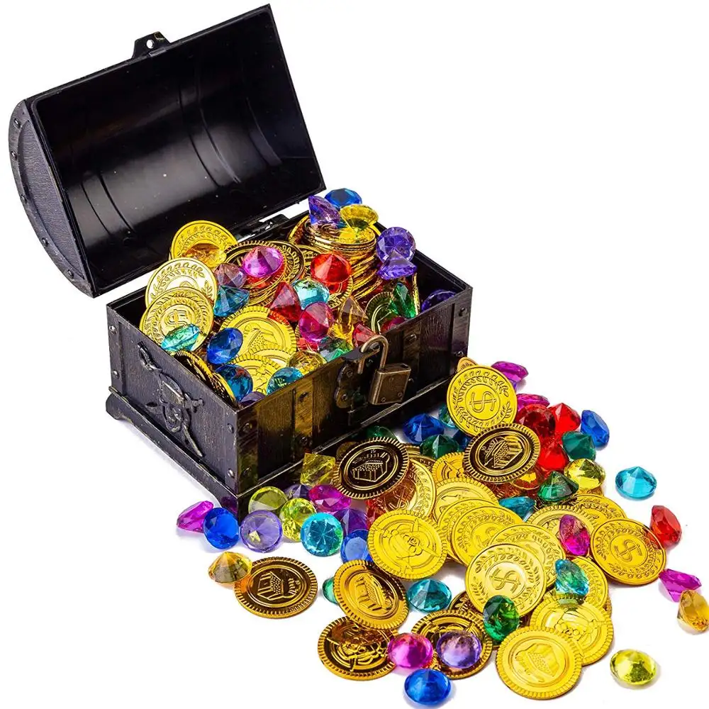 LZY741 jouet de Pirate pièce d'or et bijoux de gemmes de Pirate, pièce de jeu en or au trésor pour fête de Pirate