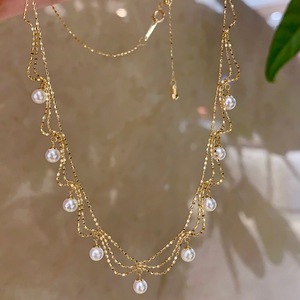 Collier Ehao en alliage de métaux précieux, minimaliste, avec dentelle et 9 <span class=keywords><strong>perles</strong></span>, élégant pour femme, chaîne de clavicule, idéal pour le quotidien - Product Image 2