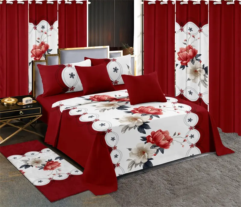 Conjunto de cama de boa qualidade com cortinas combinando, lençol de algodão para casa, novo estoque, 13 peças, 2024, tamanho king size