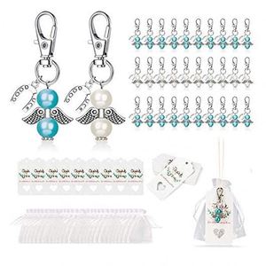 OEM Factory Angel Keychain Favor Sets Bulk Pearl Angel Charms Organza Bags Custom Thank You Tags Guest Gift for Memorial Party - Product Image 1