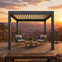 Pergola en aluminium Jiake 6063-T5 avec toit à lames motorisées pour patio, gazebo, pavillon ou terrasse extérieure, idéale pour les vues dégagées au coucher du soleil dans les canyons.