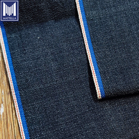 Tissu denim sergé 100% coton japonais indigo bleu foncé, poids moyen 13oz, selvedge rouge, imprimé bleu, teint en fil, tissé pour garçons