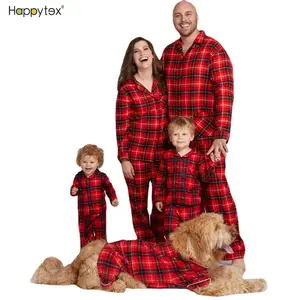 Moda aile eşleştirme pijama setleri erkek kız siyah kırmızı damalı çocuk PJs noel pijama aile ile fabrika fiyat